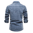 Men Denim Shirts Double Pocket Solid Casual Male Cowboy Shirts Autumn Slim Shirts for Men