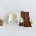 Autumn Toddler Girls Knit Clothing Set Solid Tassel Knitted Sweater Cardigan Ruffle Hem Trouser 2PC Baby Suit