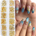 12grids Gold Metal Rivets Starfish Shell Coconut Tree Nail Rivets Studs Summer Ocean Beach Metallic Nail
