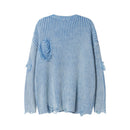 Autumn Hole Knitted Sweaters Round Neck Solid Oversized Pullover Woolen Sweater