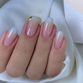 24Pcs Mid-length Oval Almond Edge Wearing Nail French Simple Acrylic Manicure Art