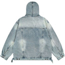 Men Vintage Hooded Denim Jacket Streetwear Hip Hop Solid Distressed Pullover Coat Casual Loose Jackets