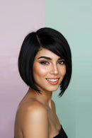 Clearance Black Short Straight Bob Right Side Part Lace Human Hair Wigs For Women Hair Wigs