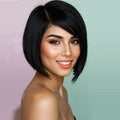 Clearance Black Short Straight Bob Right Side Part Lace Human Hair Wigs For Women Hair Wigs