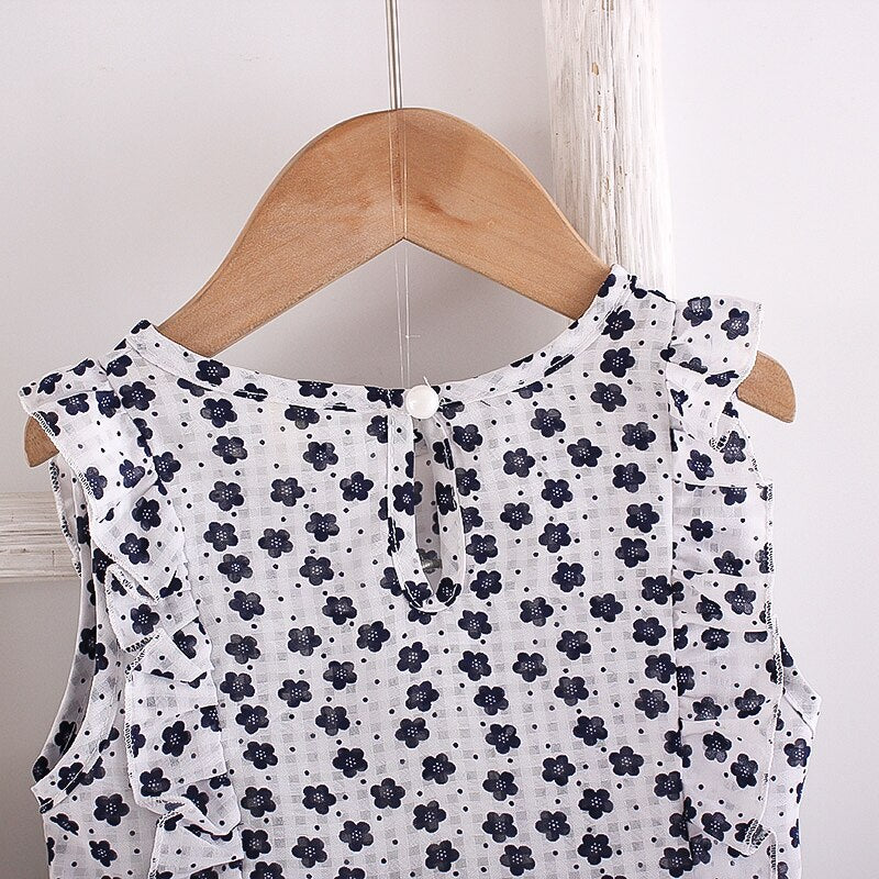 Summer Chiffon Suit 2 Sleeveless Tops Shorts Two Piece Set Women Floral Children Clothing Suit Outfits