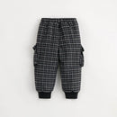 Boys Black and White Check Single Tweed Drawstring Trousers Pants Trousers for Winter