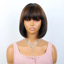 Short Straight Human Hair Bob Wig with Bangs Made Brown Honey Color Glueless