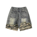 Camouflage Spliced Denim Shorts Men Summer