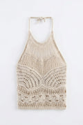 Summer Women's Hollow Knitted Hanging Neck Collar Backless Vest Hawaii Beach Party Tops Female Clothing