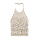 Summer Women's Hollow Knitted Hanging Neck Collar Backless Vest Hawaii Beach Party Tops Female Clothing