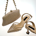 Women's Crystal Square Button Pointed High Heels Water Diamond Shiny Sandal Bag Set