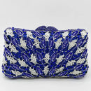 Blue and silver beaded clutch bag on a white background, Obroi