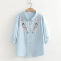 Girl Floral Embroidery Cotton Yarn Shirts Women Casual Loose Blouse