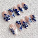 Handmade Nail Art Blue Flower Series Embossed Mandarin Duck Series Nails Press on Fake Nails