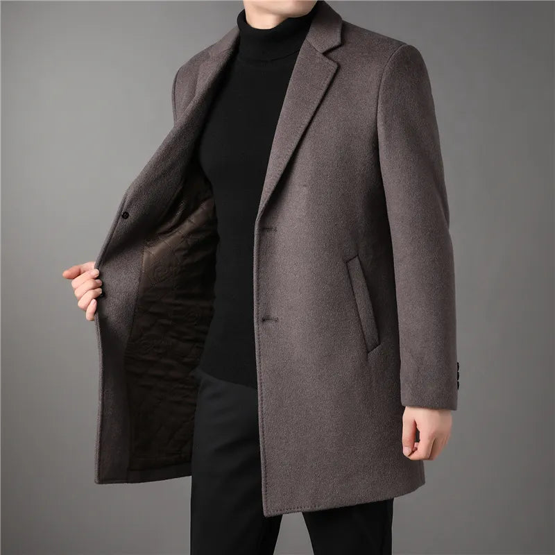 Men's Wool & Blends Jackets Men Slim Fit Straightforward Anti Wrinkle Business Casual Single Breasted Coat