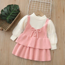Autumn Kids Jersey Dress 2-6T Cute Color Block Puff Sleeve Girls Princess Dress Bow Sweet Children Outwear Clothes