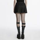 Women Punk Twill Pleated Skirt Chains Detachable Simple Floral Mini Skirts