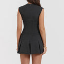 Slit Collar Corset Style Sleeveless Mini Dress Women Slim Waist Package Hips Tank Summer