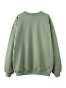 Embroidery Loose Sweatshirt Spring Ladies Round Collar Green Streetwear Chic Sweatshirt