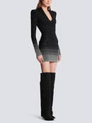 Women V-neck Long Sleeve Tight Diamond Embroidery Knitted Mini Dress Elegant