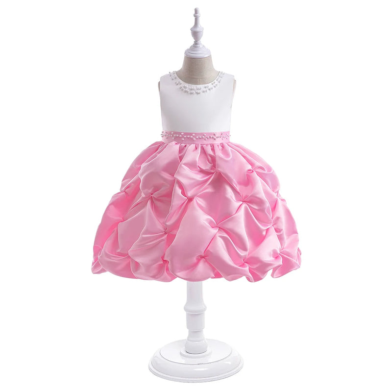 Baby Girls Birthday Dress Kids Elegant Princess Clothes Beaded Pleating Prom Party Children Clothing Evening