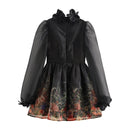 Women's Flower organza dress Lantern Sleeve Slim Mini Puffy Dress
