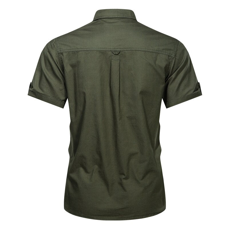 Summer New Men Military Tactical Short-sleeved Shirt Cotton Casual Loose Top Men Lapel Solid Single-breasted Shirt
