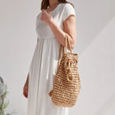 Summer Backpack for Women Handmade Drawstring Beach Shoulder Bags Rattan Woven Travel backpacks