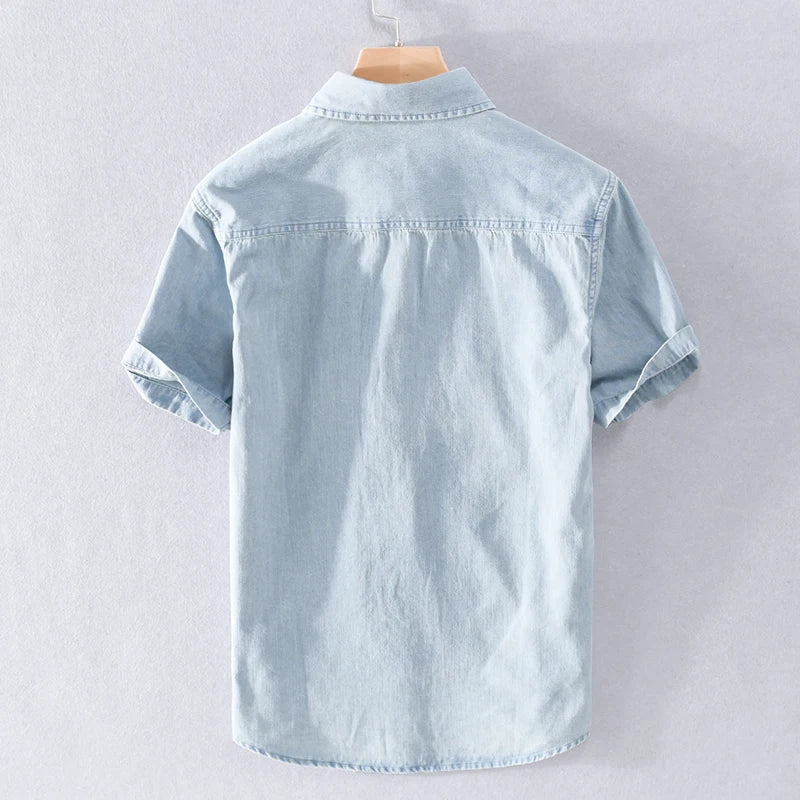 Men Blue Denim Shirts Summer Men Cotton Blue Denim Shirts