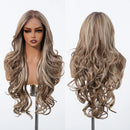 Brown Highlight Wigs Front Wig For Women Long Layer Hair Heat Resistant Natural Hairline