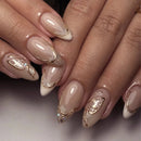 Glitter Butterfly Gold Edge White French Nail Art Shiny False Nail Detachable Finished Fake Nails Press on Nails