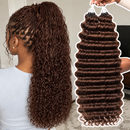 Brown Burmese Hair Knotless 32 Inch Deep Curly Feather Crochet Human Hair Extensions Invisible