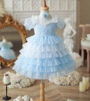 Baby Summer Girls Boutique Sequined Mesh Dress Princess Kids Sweet Blue Party Dress