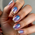 24Pcs Blue Gradient Golden Border French Nails Set Wearable Short Square Head Nails Press on Nails