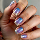 24Pcs Blue Gradient Golden Border French Nails Set Wearable Short Square Head Nails Press on Nails