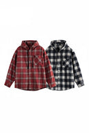 Plaid Hooded Shirt Jacket Mid-Length Relaxed Fit Casual Outerwear for Spring/Autumn