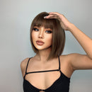 Brown Highlight Short Straight Hair Wig Bob Wigs With Bangs for Women