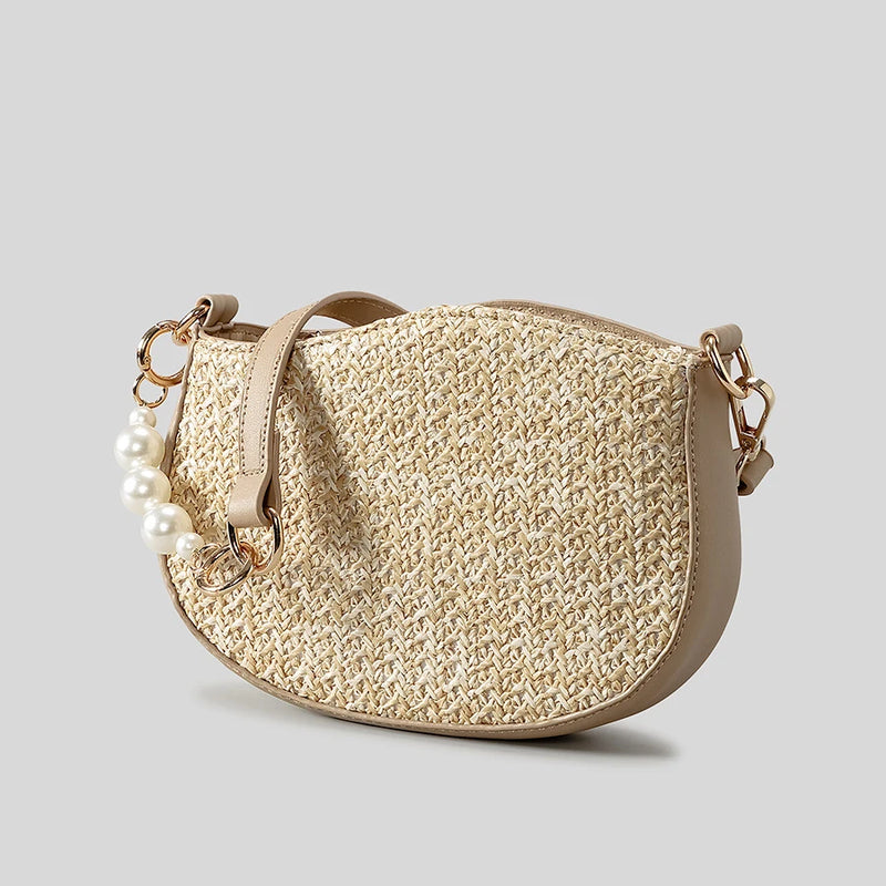 Pearls Chains Women Shoulder Bags Irregular Crossbody Bag Casual Summer Beach Bag Small Bali Purses