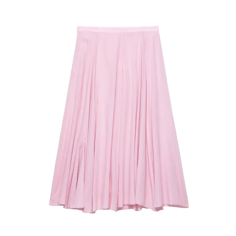 Women Skirt Summer Pink Pleated Midi Skirt slim Casual and versatile Fresh