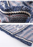 Women Temperament Elegant Pearl Double breasted Wool Tweed Jacket Coat Female Tassels Basic Outerwear