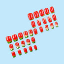 24pcs Press on Nails Summer Strawberry Fruit False Nails with Charms Red Nail Tips Artificial Nails