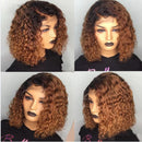 Glueless Bob Soft Ombre Brown Lace Front Wig For Women 14Inch 180Density Kinky Curly Hair Preplucked Daily