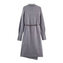 Women Autumn Winter Long Knit Cardigan Coat With Belt Elegant Warm Outerwear