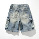 Summer Men's Cargo Denim Shorts Wide Leg Harem Shorts
