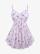 Women's Clothing T-Shirts Flowers Ruffles Floral Embroidery Hollow Out Twist Crop Top