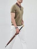 Casual Mens Polo Shirts Knitted Short Sleeve Buttoned Lapel Tops Summer Leisure Mens