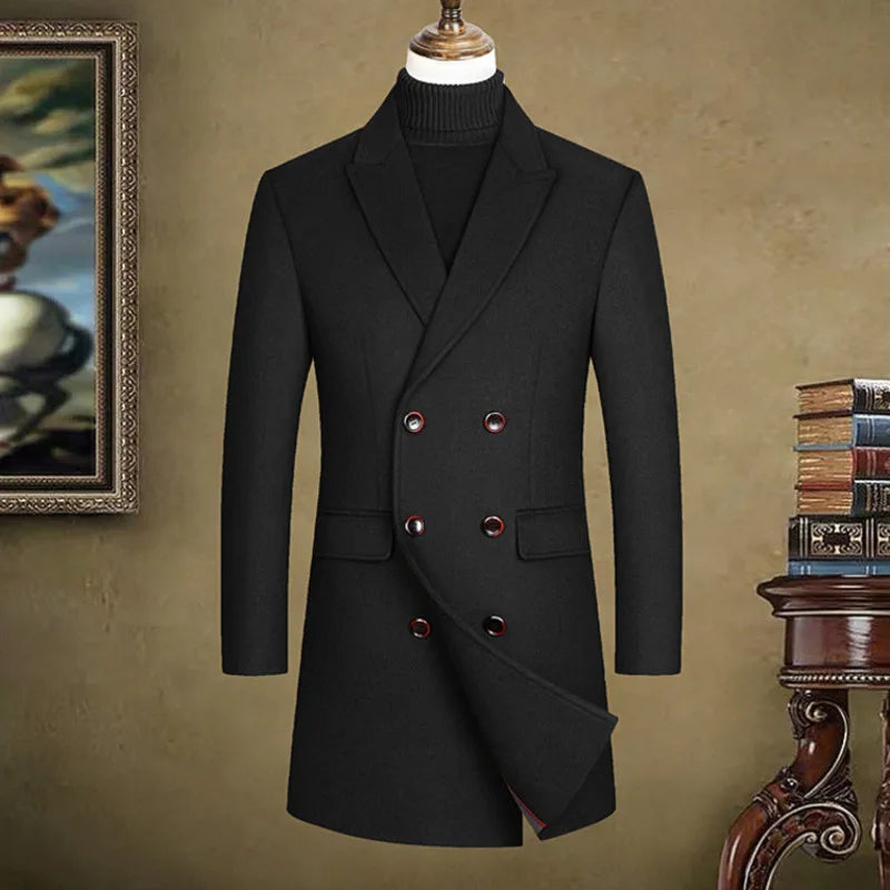 British Style Woolen Windbreaker Jacket Male Solid Trendy Coat Men's Slim Fit Business Elegant Trench