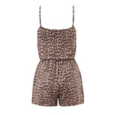 French Retro Leopard Sling Short Jumpsuit Women Casual Beach Vacation Summer Romper