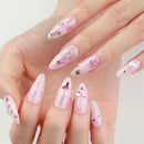 Blue Flowers White French Nail Art Almond False Nails Detachable Finished Fake Nails Press on Nails