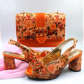 Heels Women Shoes and Bag Set with Shinning Crystal in Yellow Color